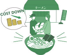 育てた野菜をお客様へ販売する様子のイラスト